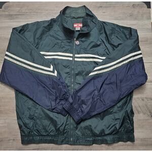 Vintage Athletic Works Jacket Mens XL Green Blue Windbreaker Nylon Full Zip 80s